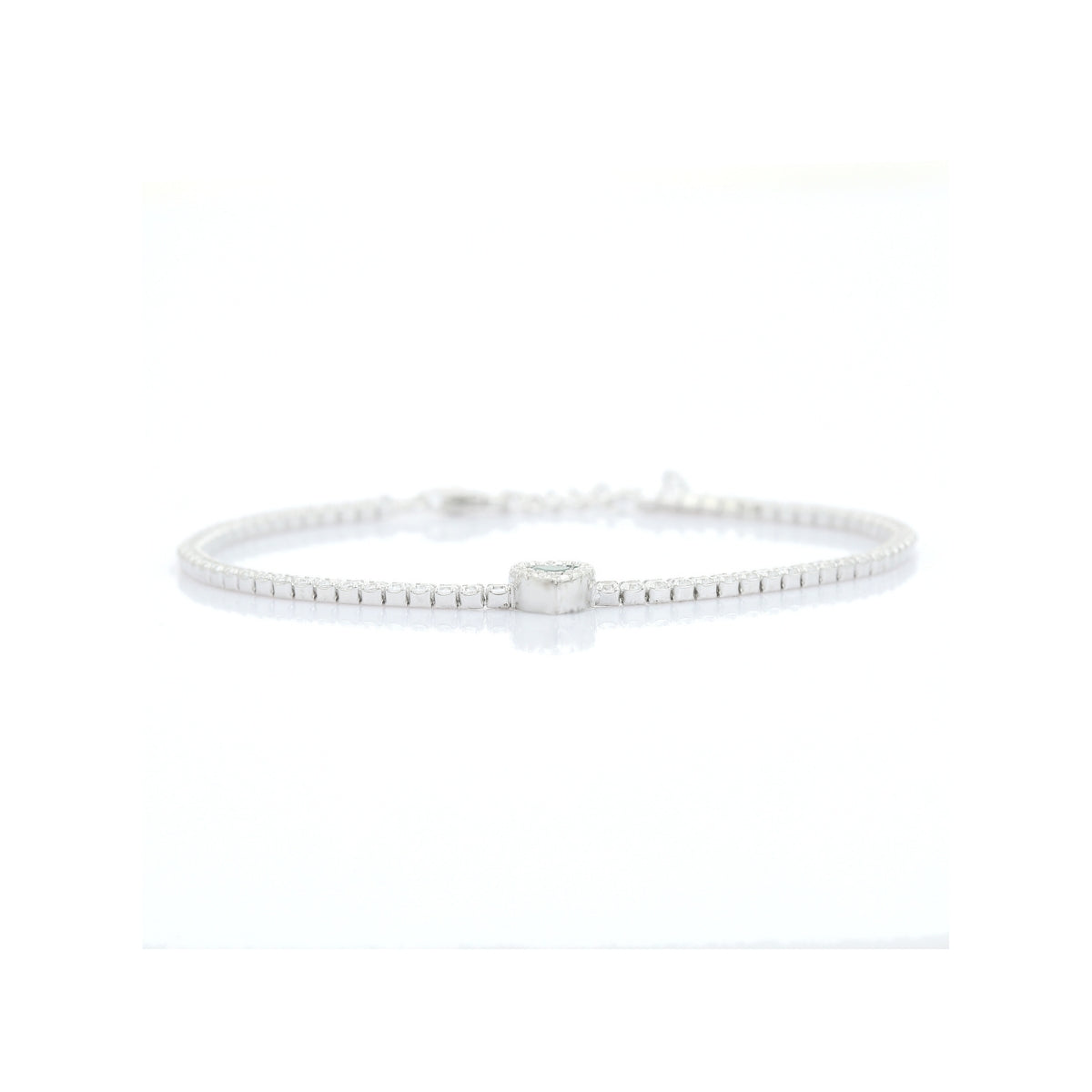 Tennis Bracelet with Delicate Heart Shape Green Diamond