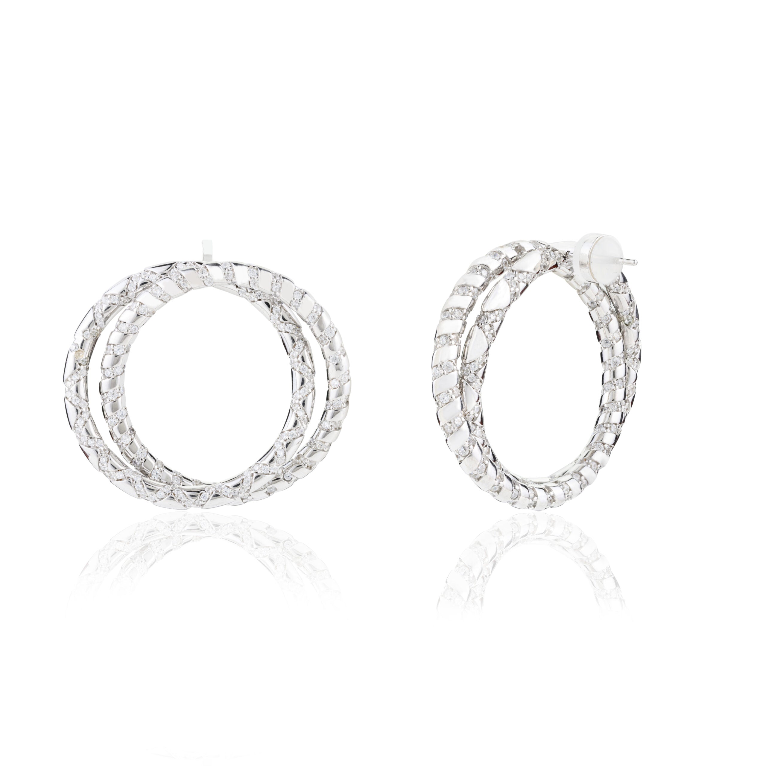 Double Circle Statement Studs in Silver finish