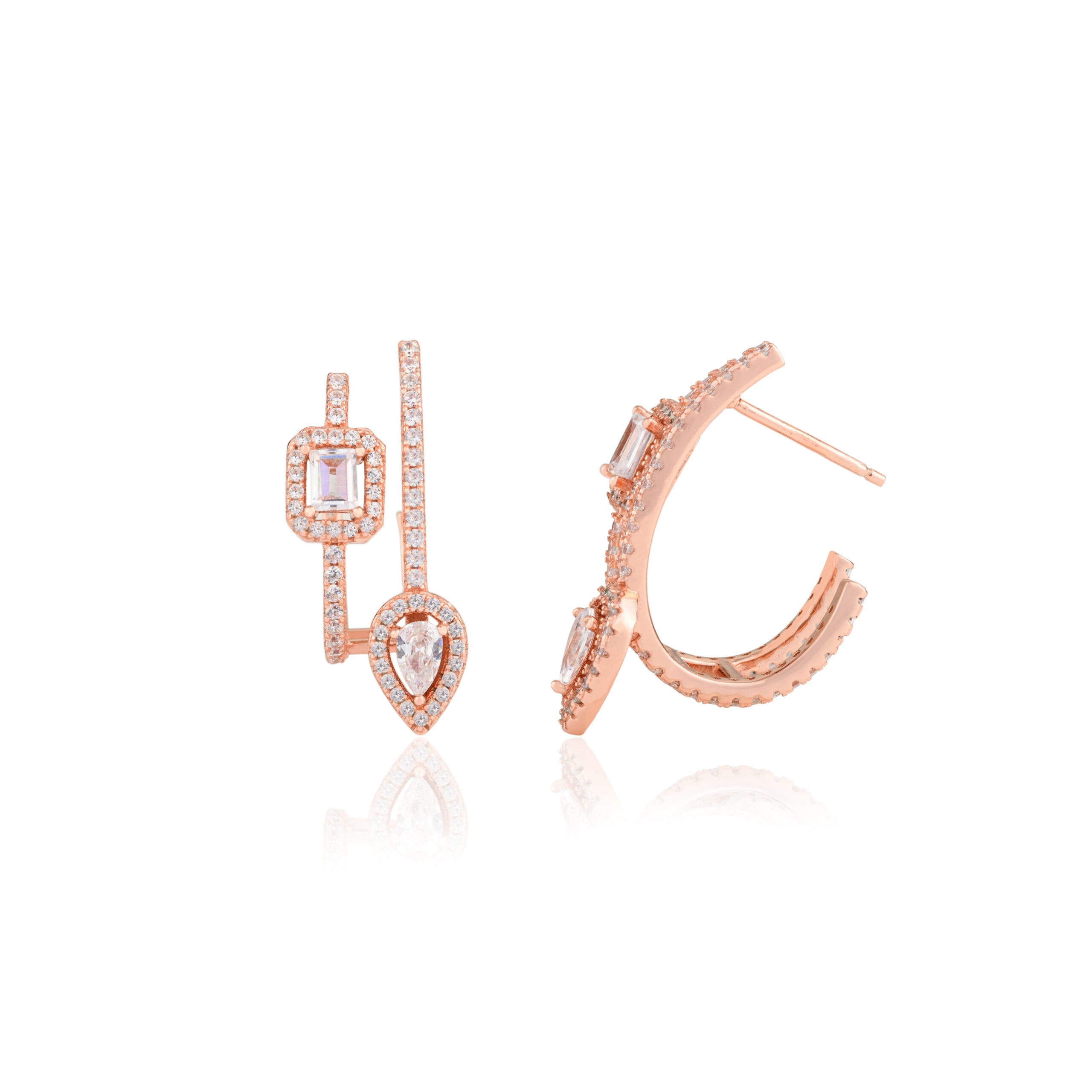 Open Hoops Adorned with Baguette CZ Gemstones