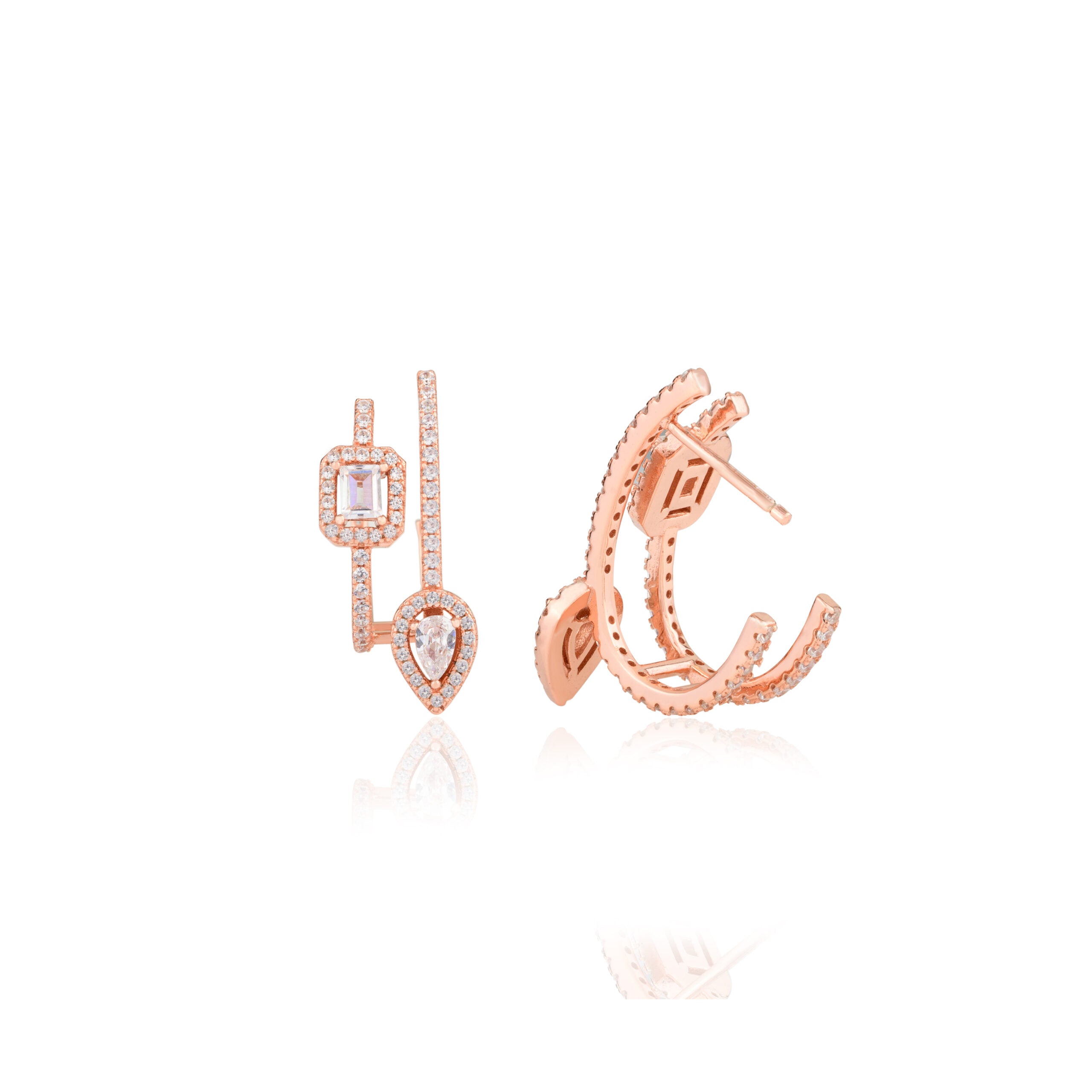 Open Hoops Adorned with Baguette CZ Gemstones