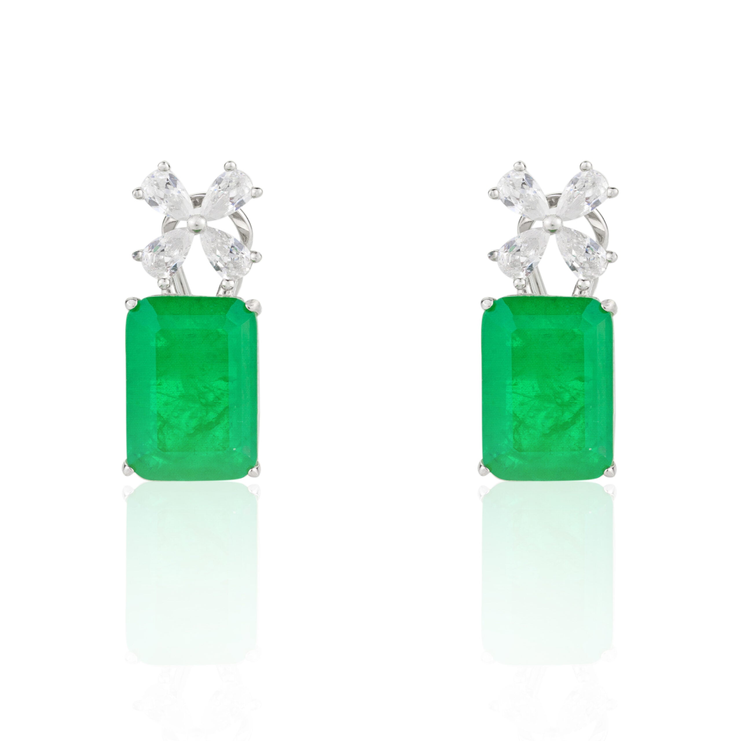 CZ Diamond Floral Emerald Studs