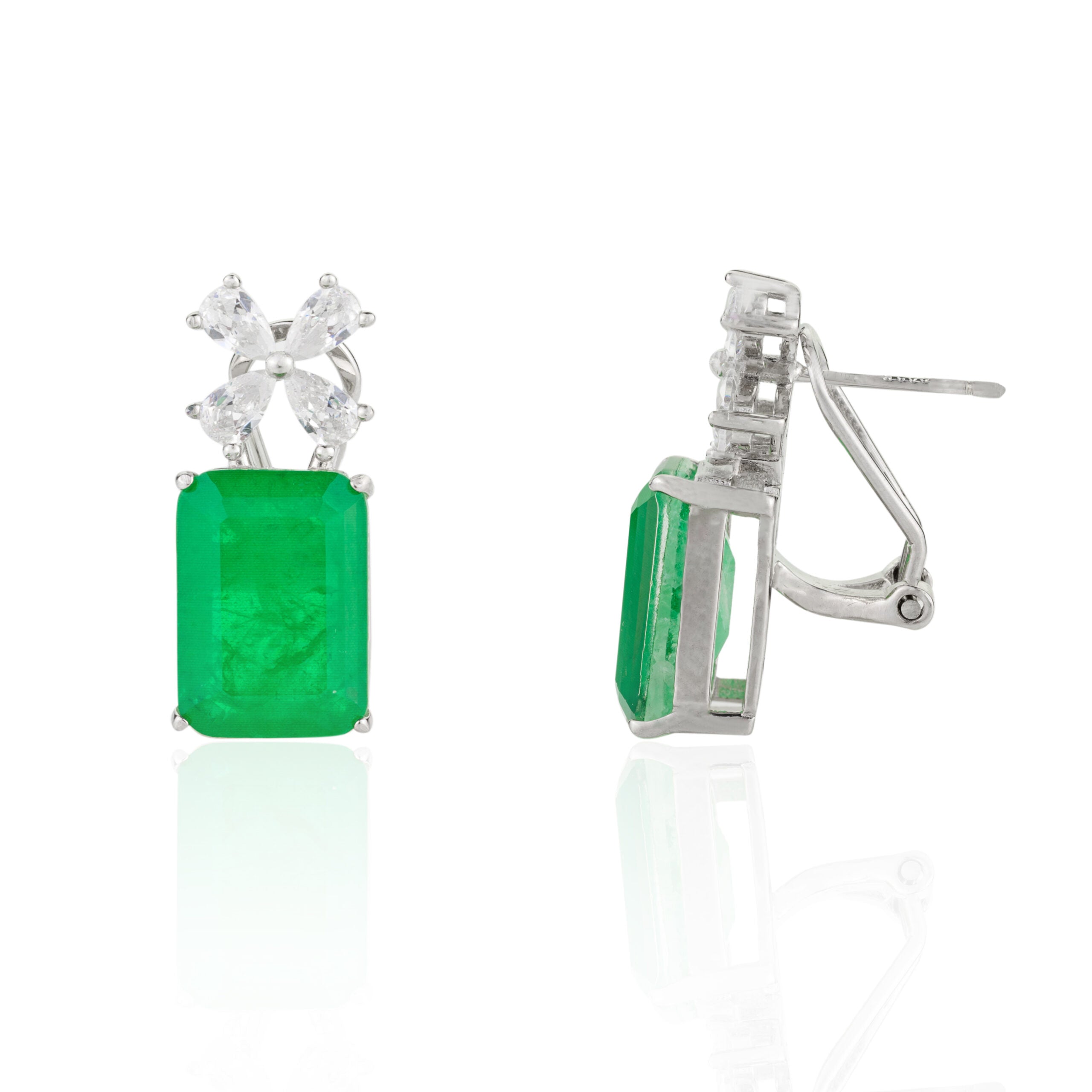 CZ Diamond Floral Emerald Studs