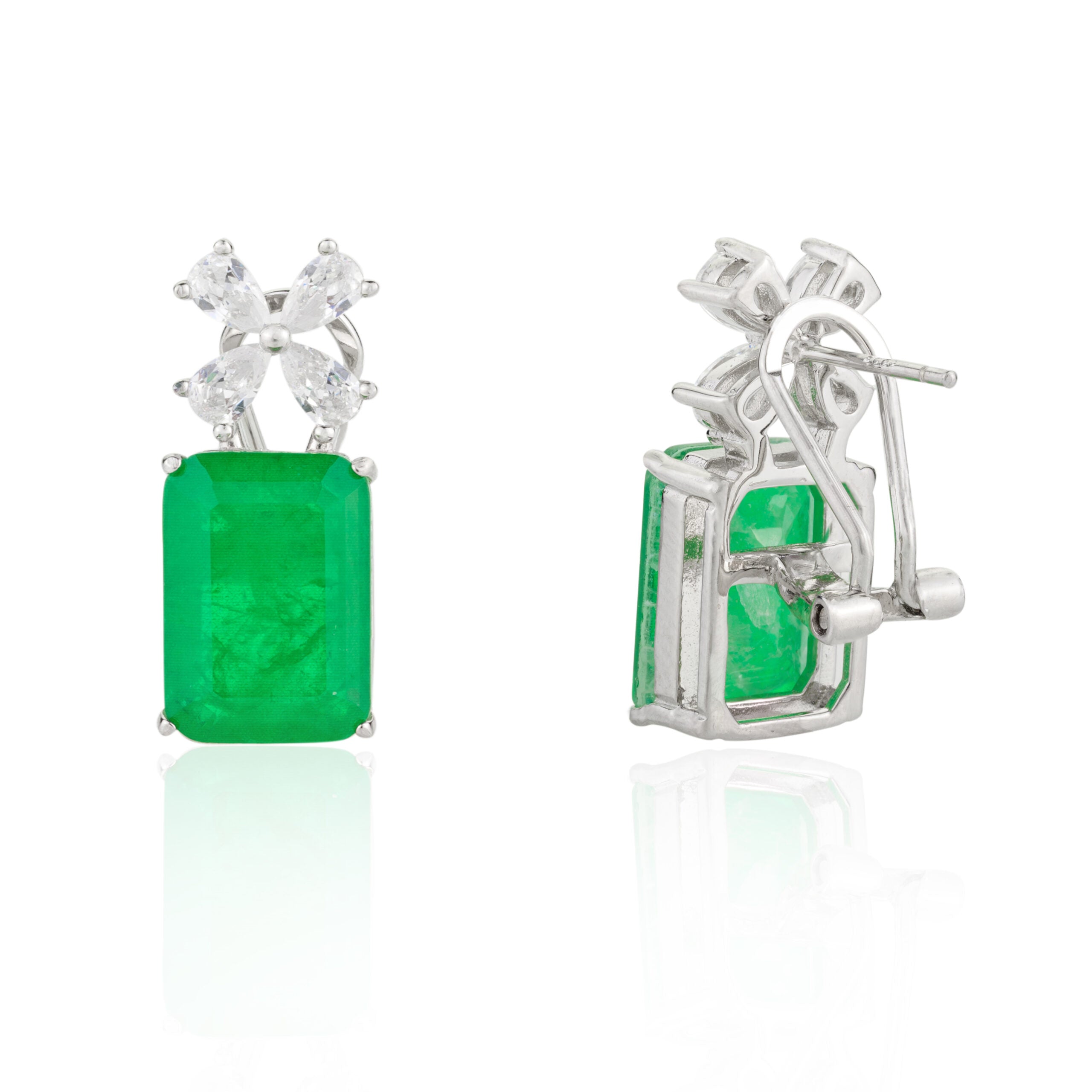 CZ Diamond Floral Emerald Studs