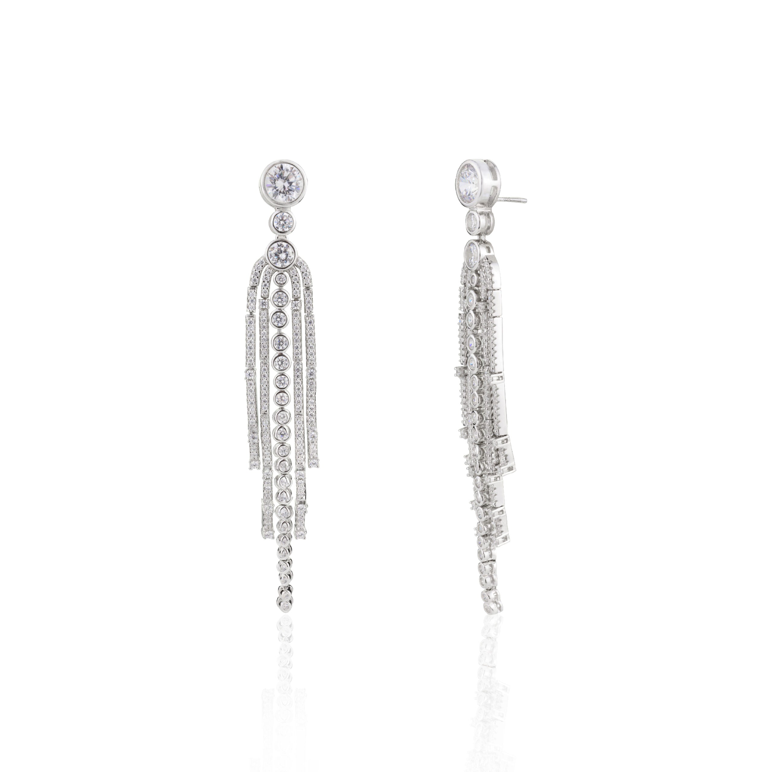 CZ White Gold Statement Danglers