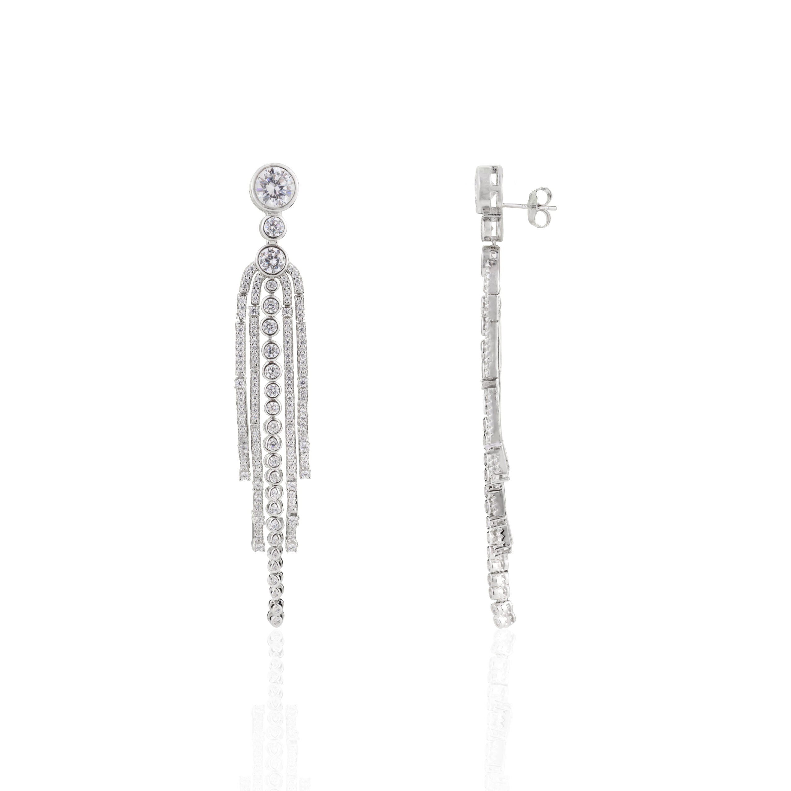 CZ White Gold Statement Danglers