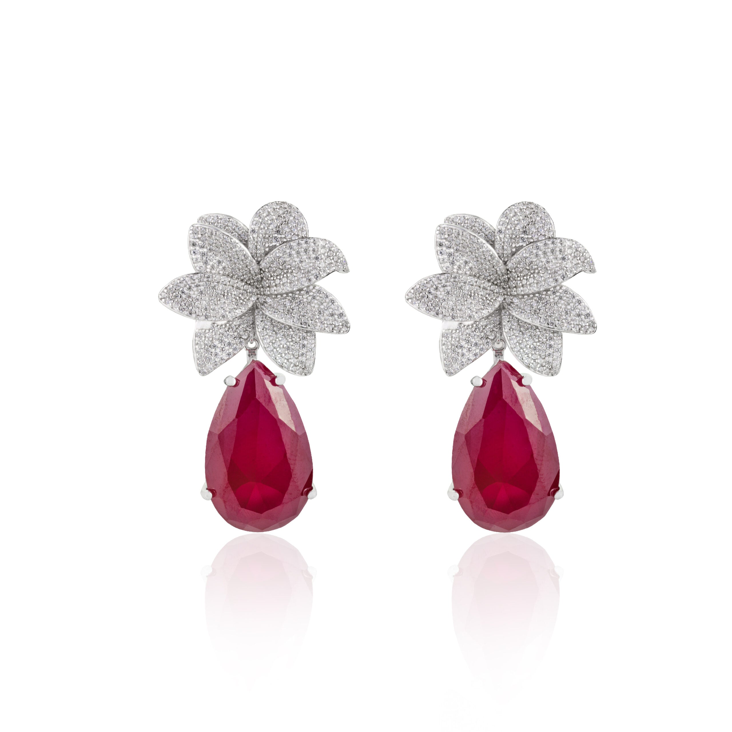 METALM CZ  Ruby Party wear floral Danglers