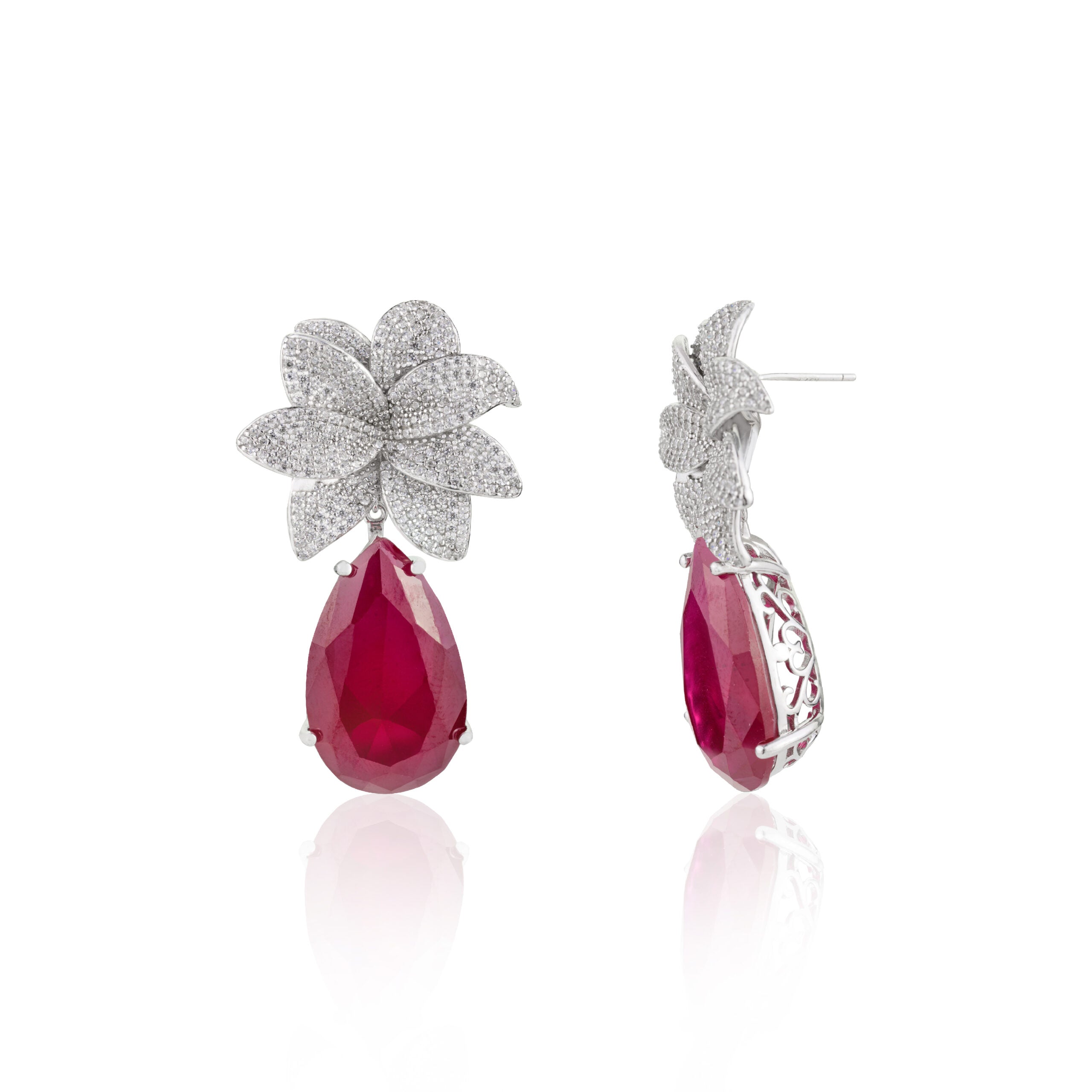 METALM CZ  Ruby Party wear floral Danglers