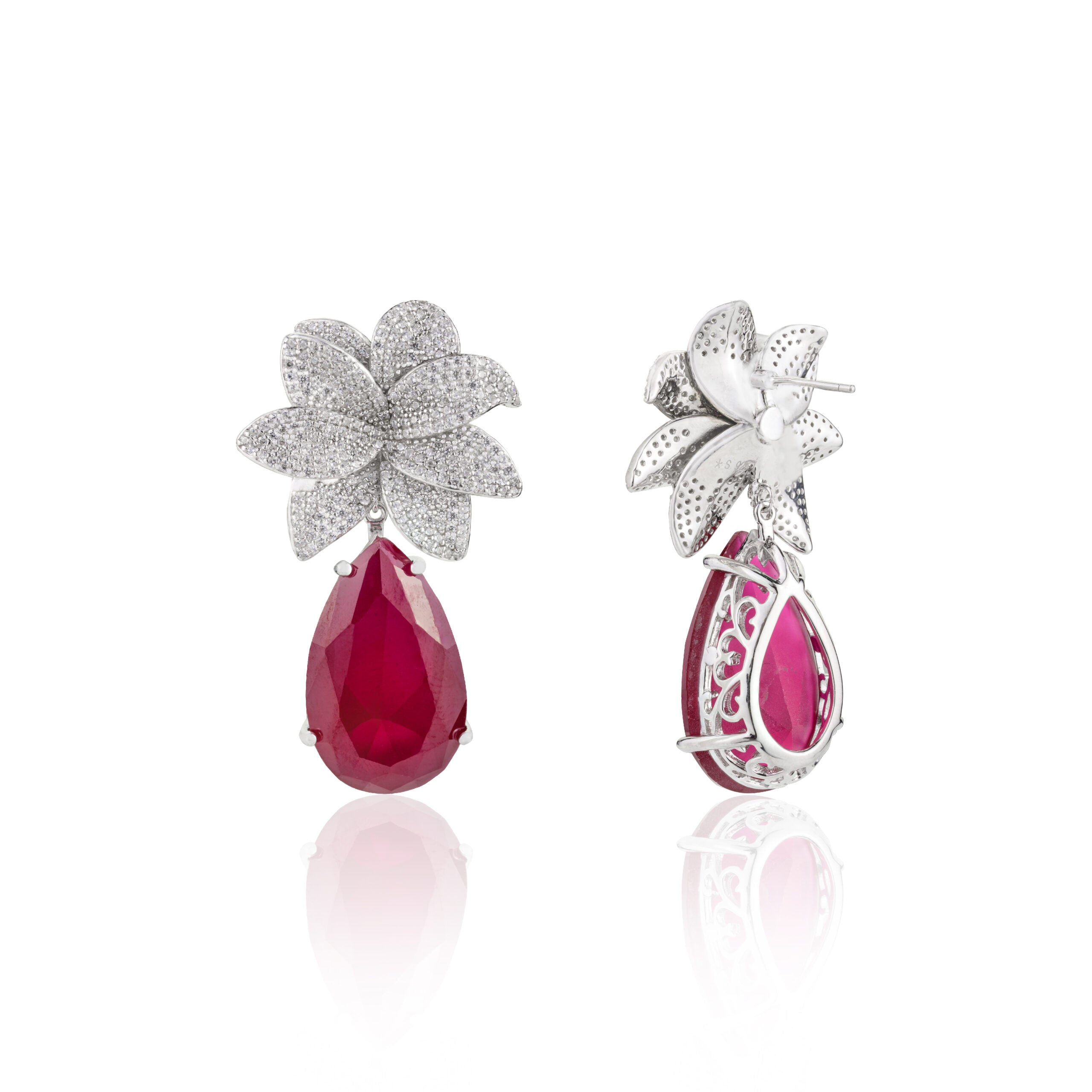 METALM CZ  Ruby Party wear floral Danglers