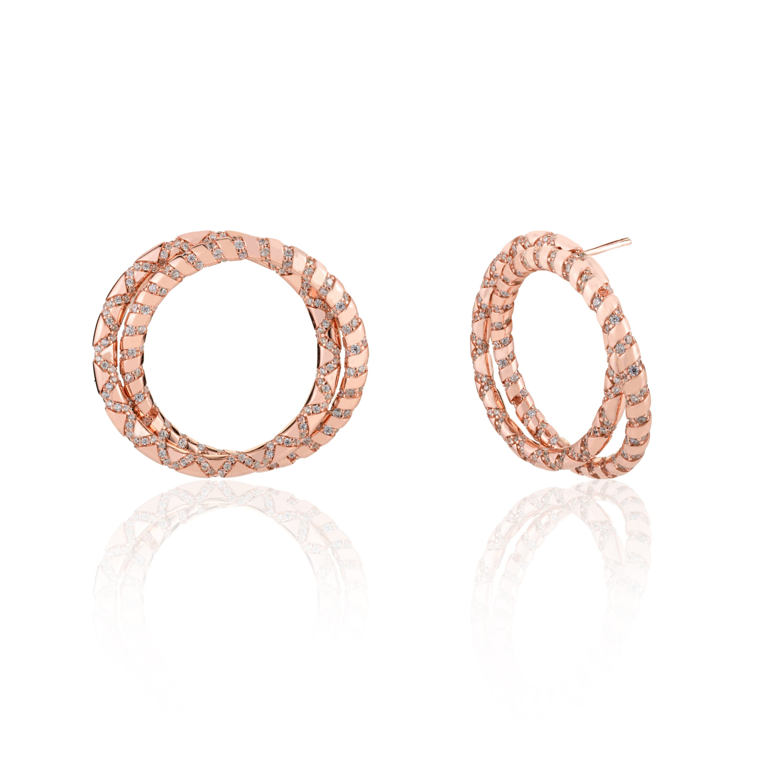 Rose gold Twin Interlock Circle Hoop Studs