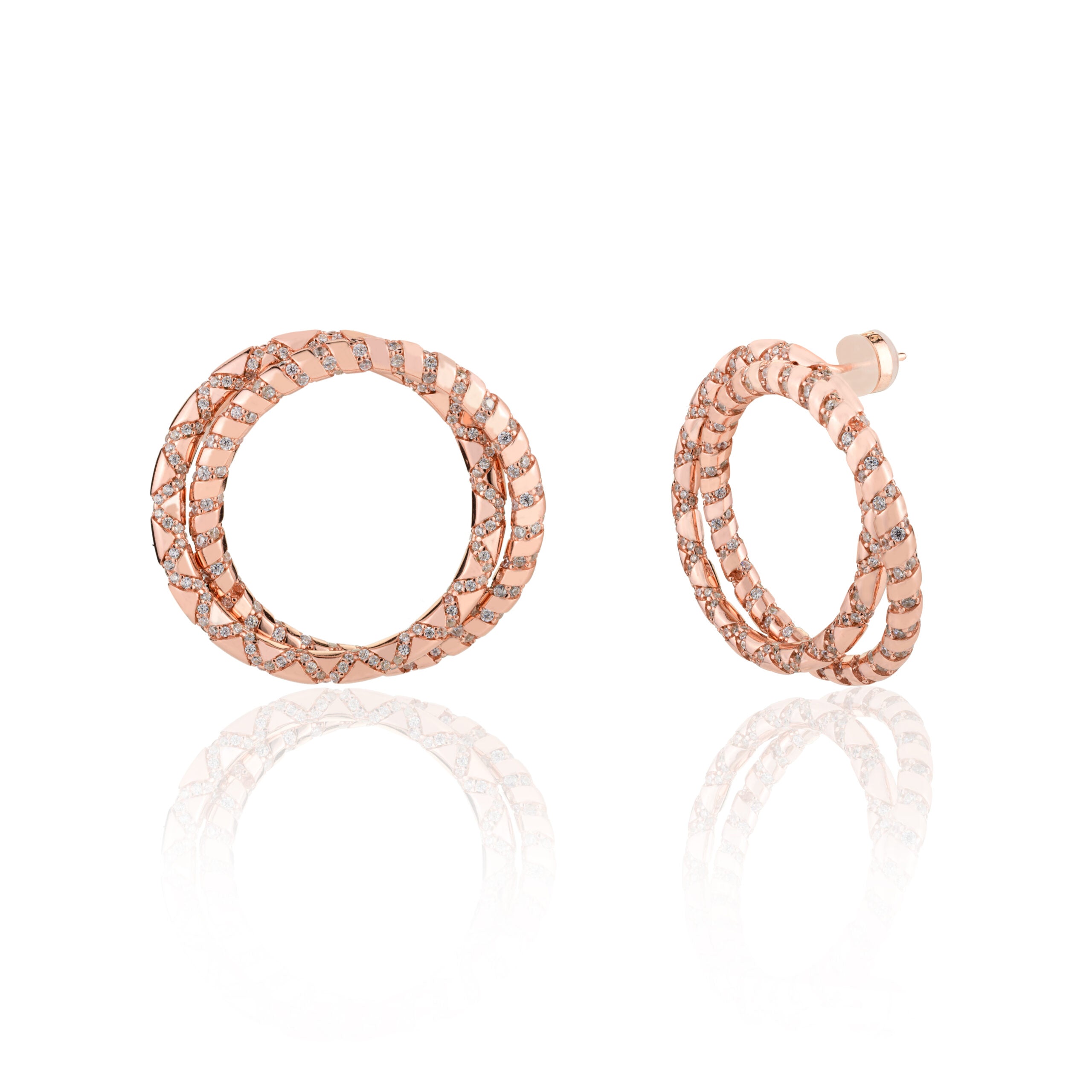 Rose gold Twin Interlock Circle Hoop Studs