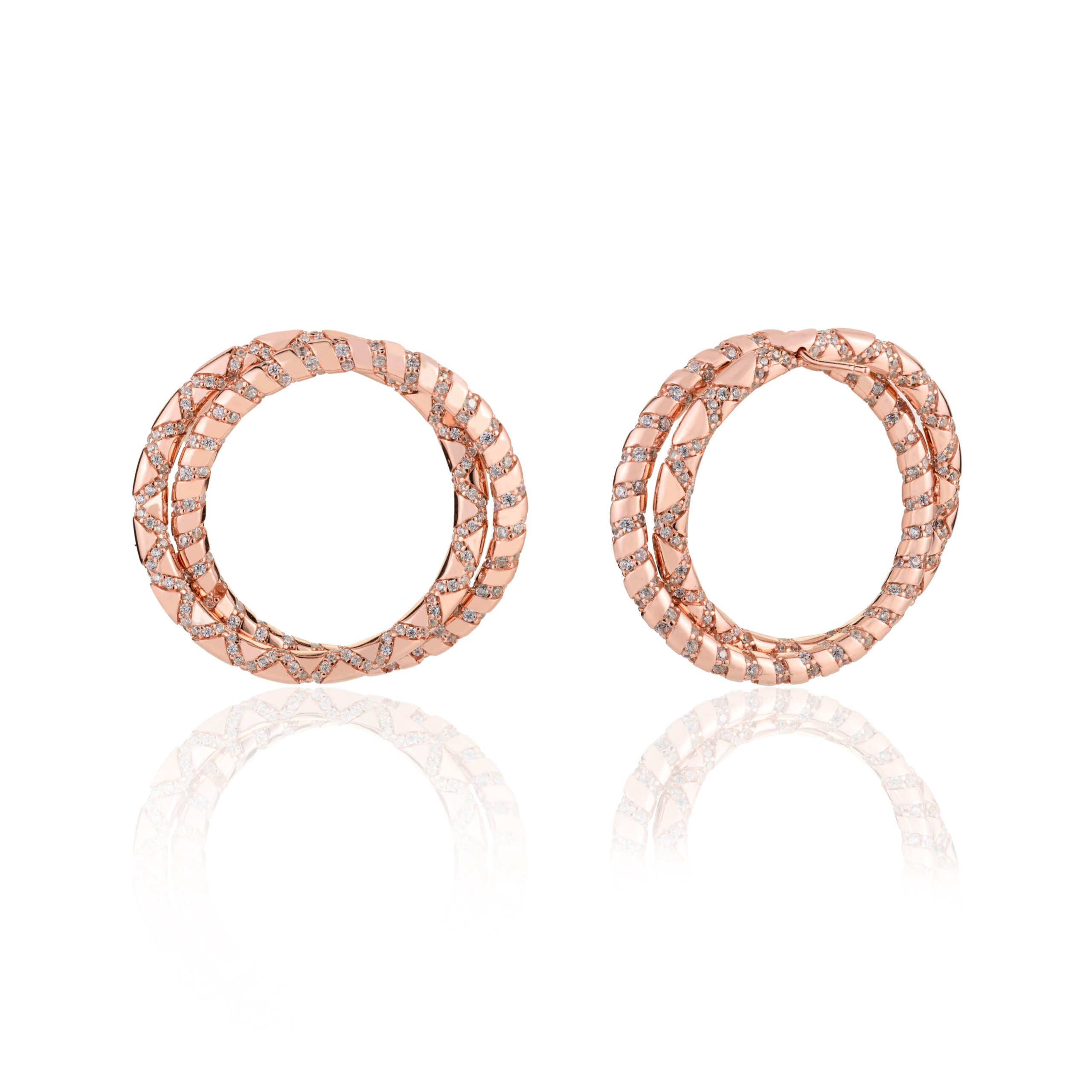 Rose gold Twin Interlock Circle Hoop Studs