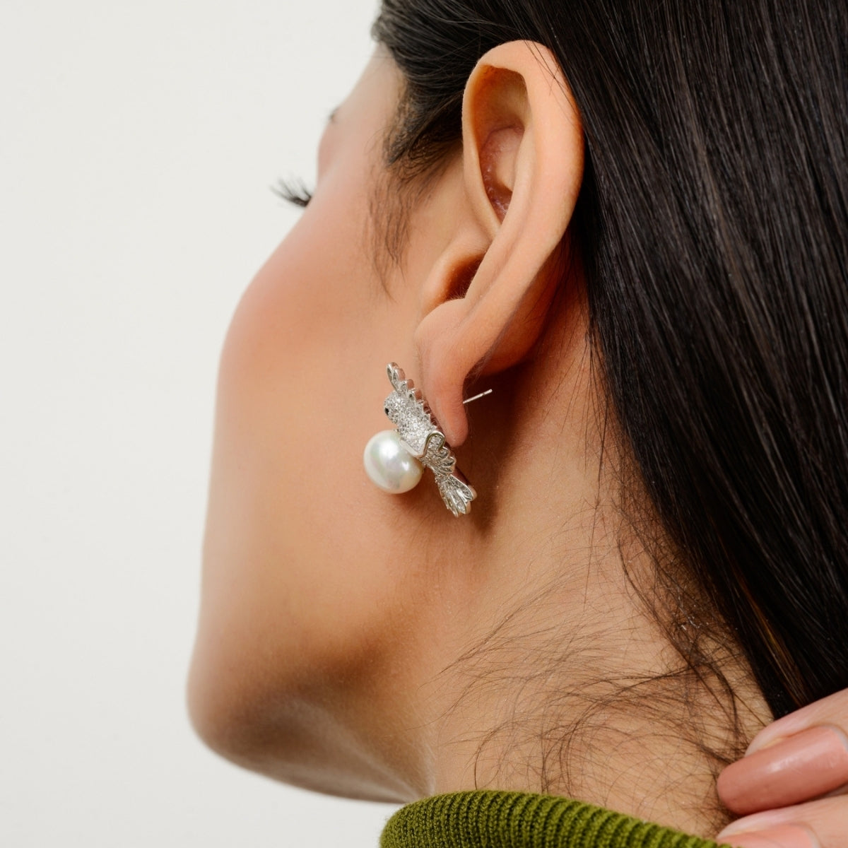 Nature Inspired Charming Birds Silver Pearl Earrings