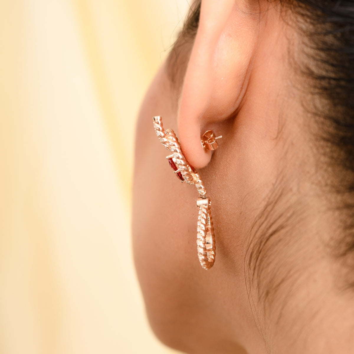 Red Cz Drop Stud Earrings