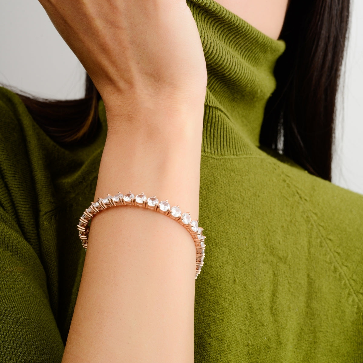 Rose Gold Cz Diamonds Silver Tennis Bracelet for Women