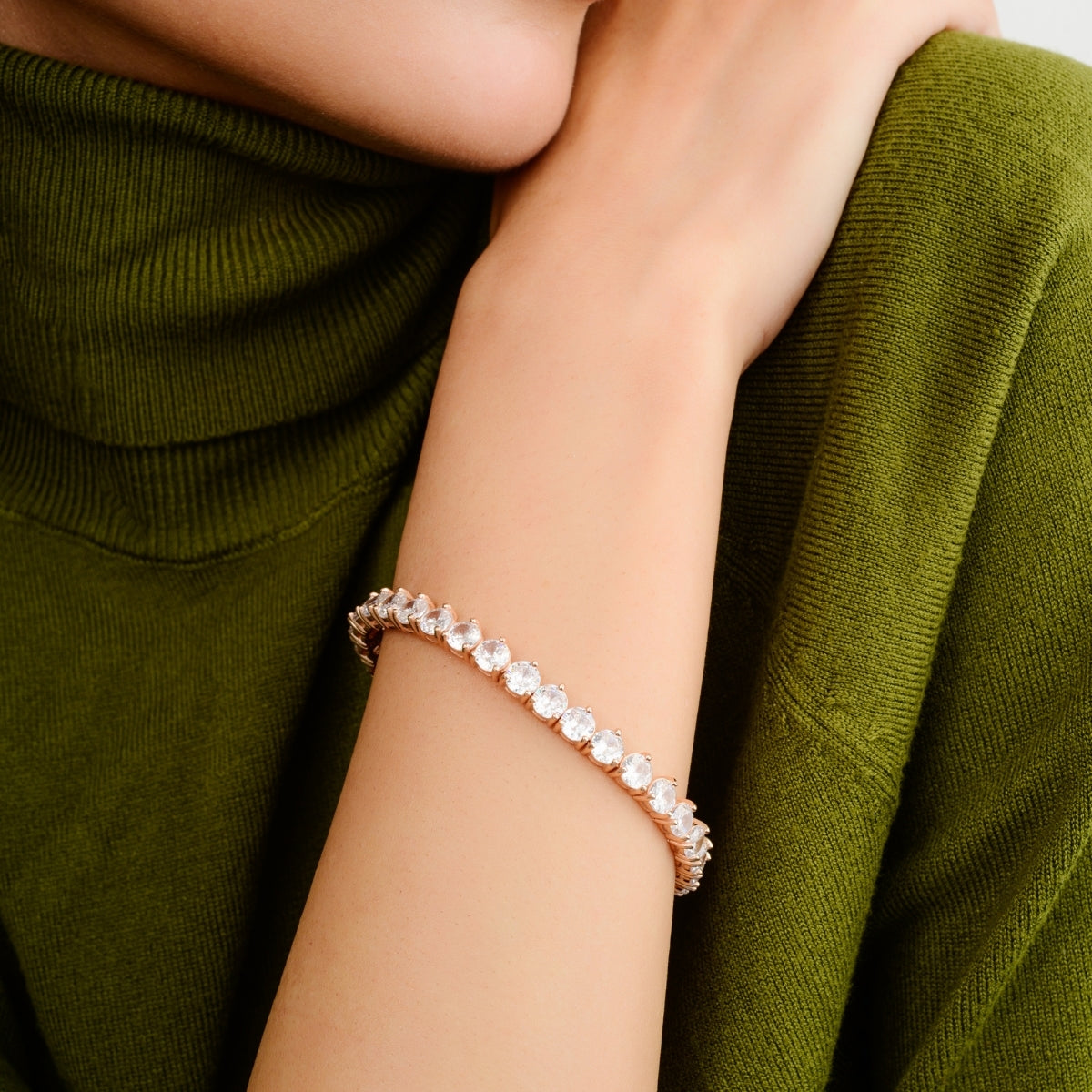 Rose Gold Cz Diamonds Silver Tennis Bracelet for Women
