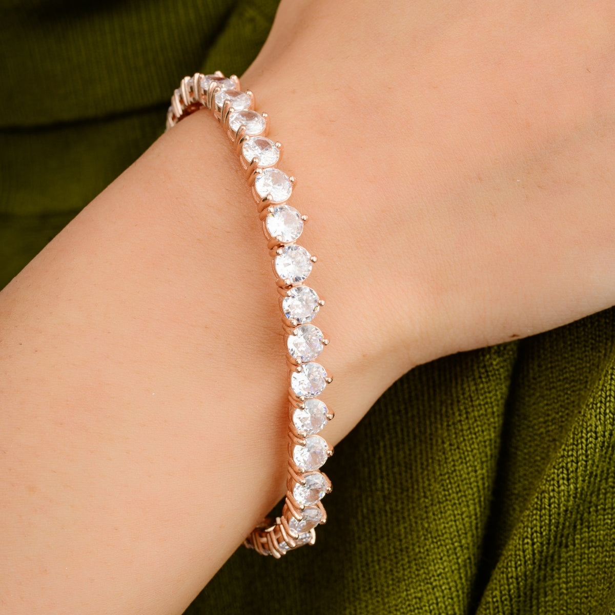 Rose Gold Cz Diamonds Silver Tennis Bracelet for Women