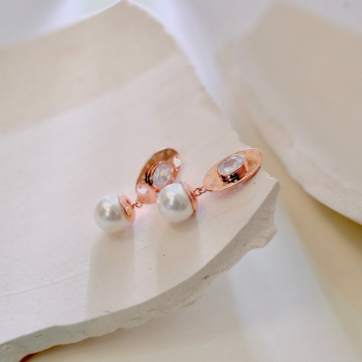 Rose Gold Finish Silver Pearl Drop Earrings
