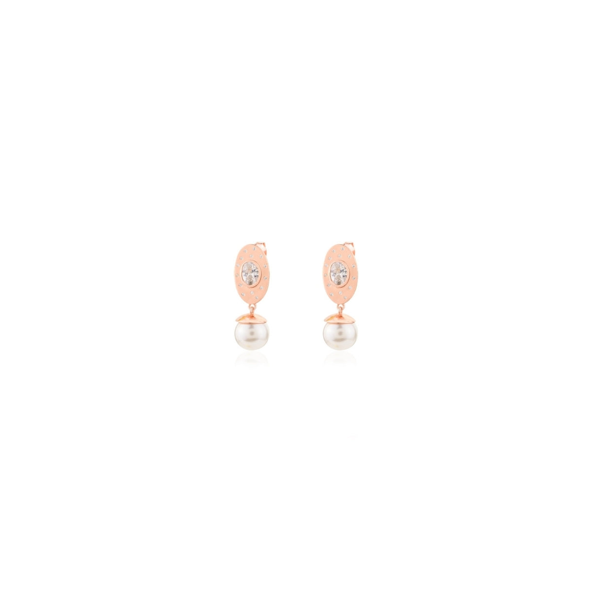 Rose Gold Finish Silver Pearl Drop Earrings