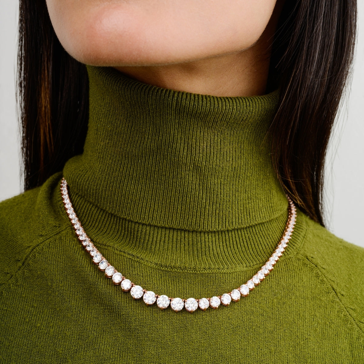 Rose Gold Plated Cz Diamonds Silver Tennis Necklace