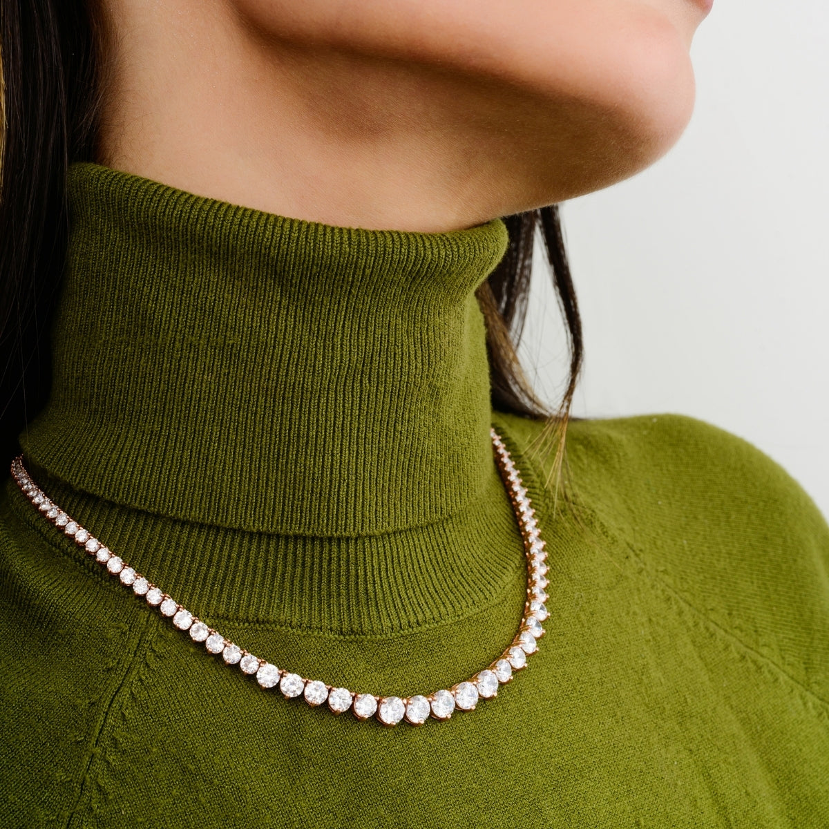 Rose Gold Plated Cz Diamonds Silver Tennis Necklace
