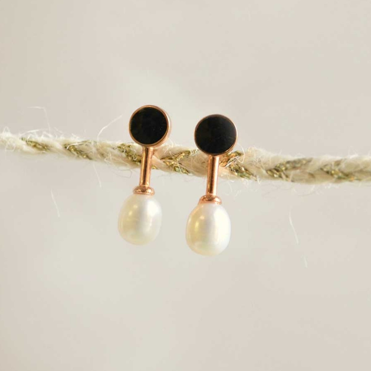 Rose gold Dainty Pearl Drop Silver Stud Earrings