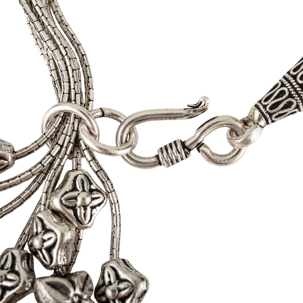 Multi-Strand 925 Sterling Silver Bracelet With Cascading Floral Charms 