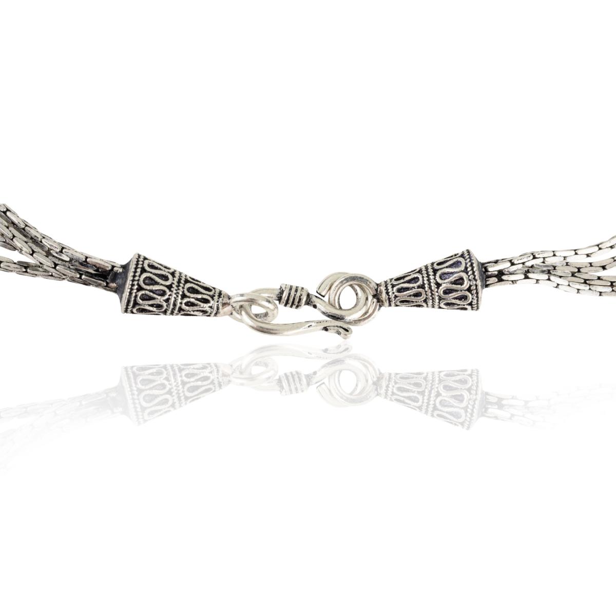 Sterling Silver Multi-Strand Tassel Bracelet with Oxidized Ribbed Bead Charms