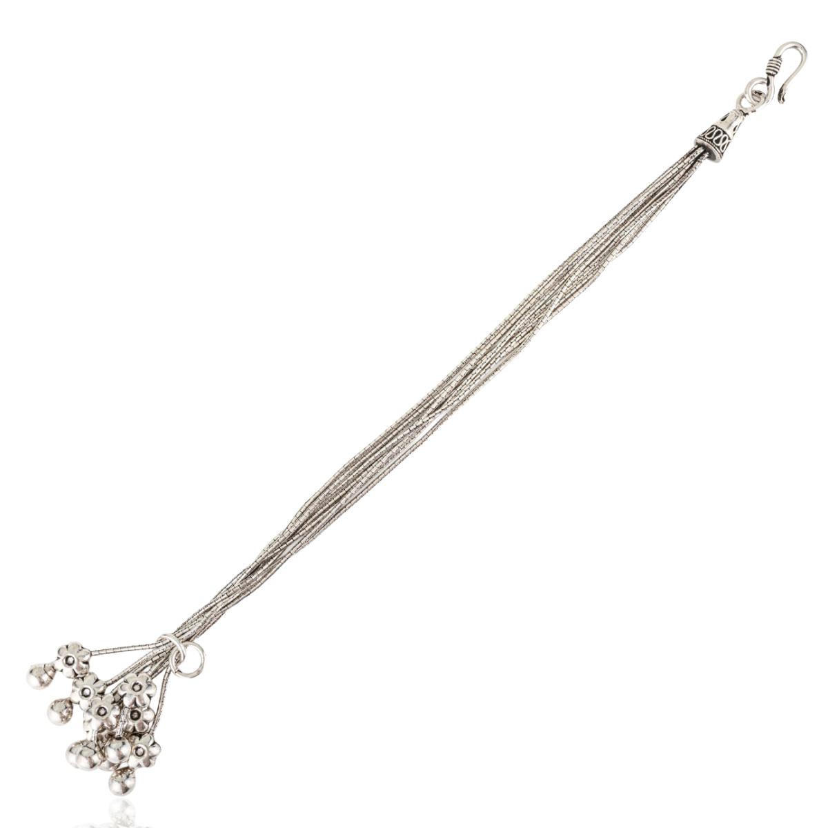 Sterling Silver Multi-Strand Bracelet with Floral Tassel Charms