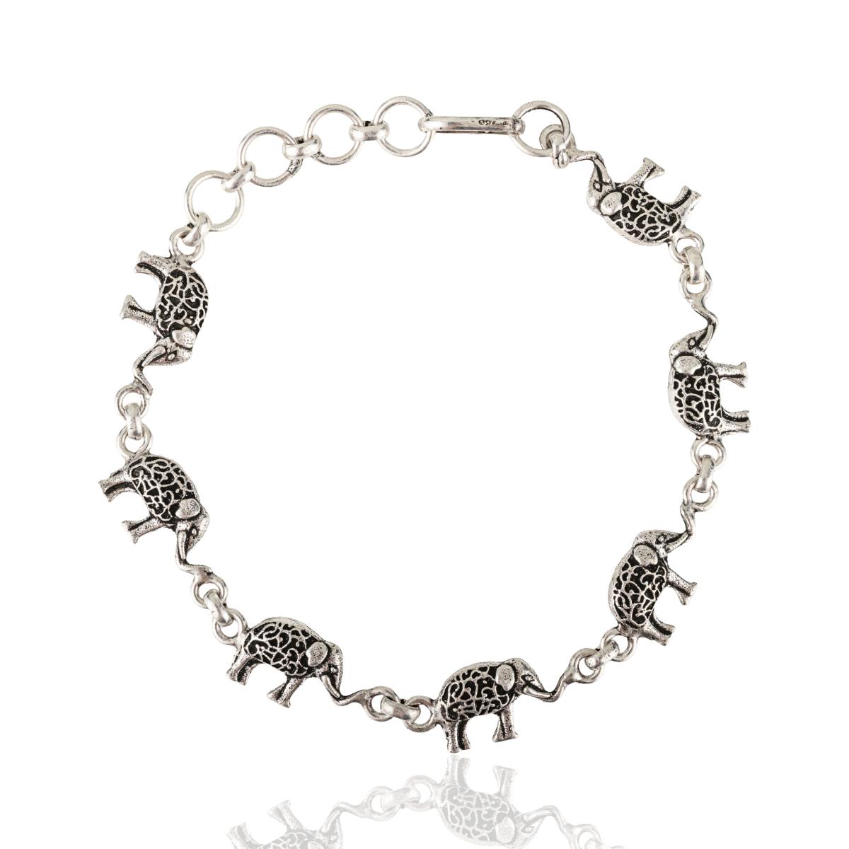 Oxidized Silver Elephant Link Chain Bracelet