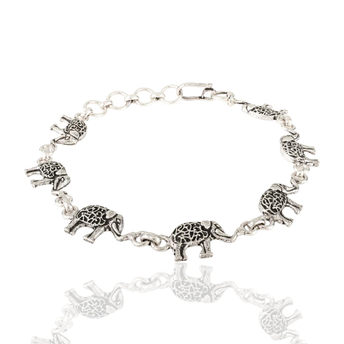 Oxidized Silver Elephant Link Chain Bracelet