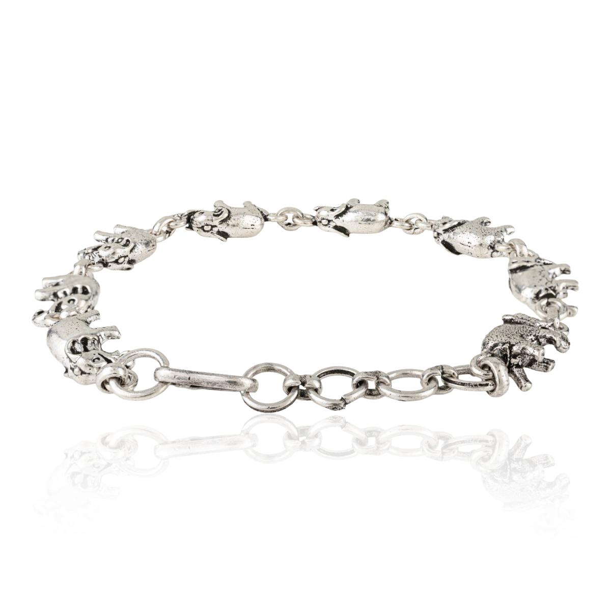 Oxidized Sterling Silver Walking Elephant Link Bracelet
