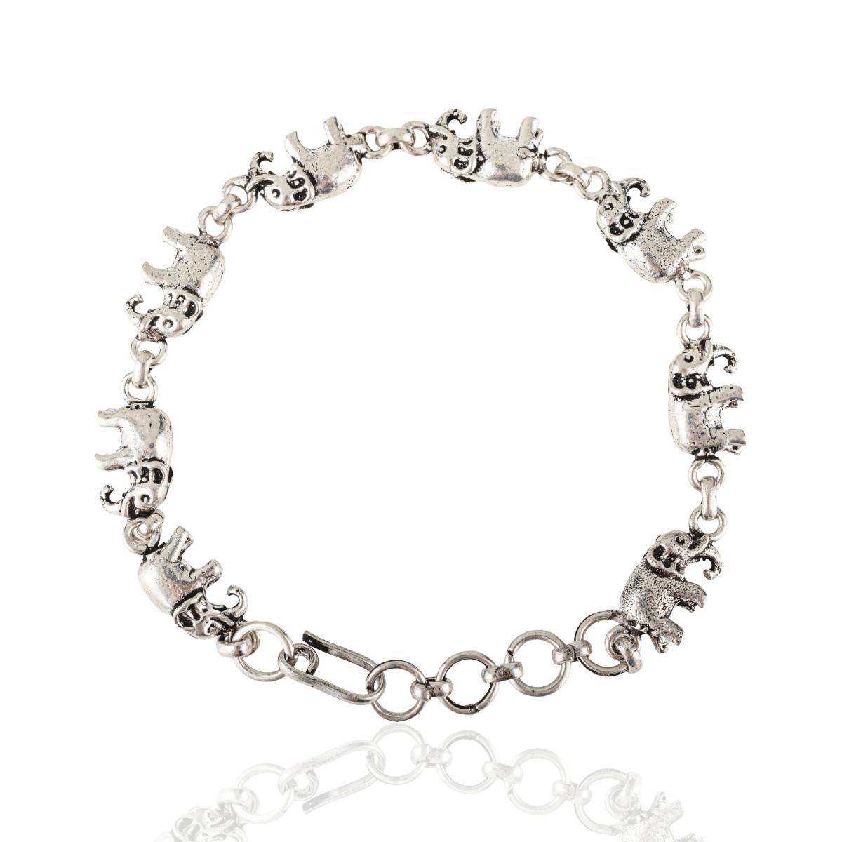 Oxidized Sterling Silver Walking Elephant Link Bracelet