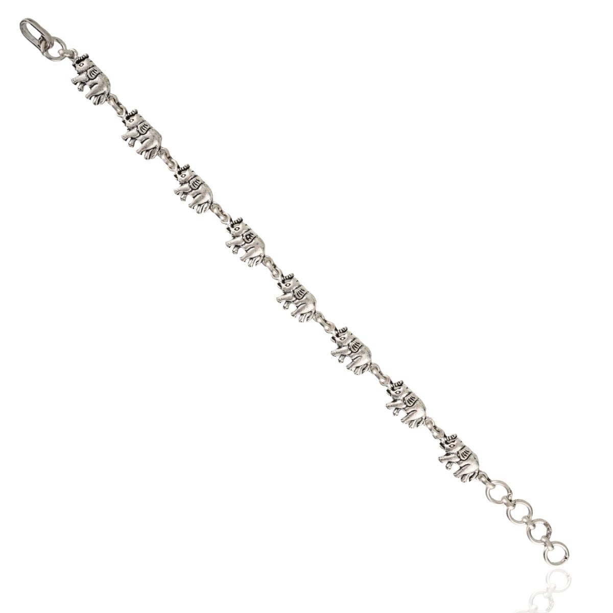 Oxidized Silver Elephant Link Chain Bracelet