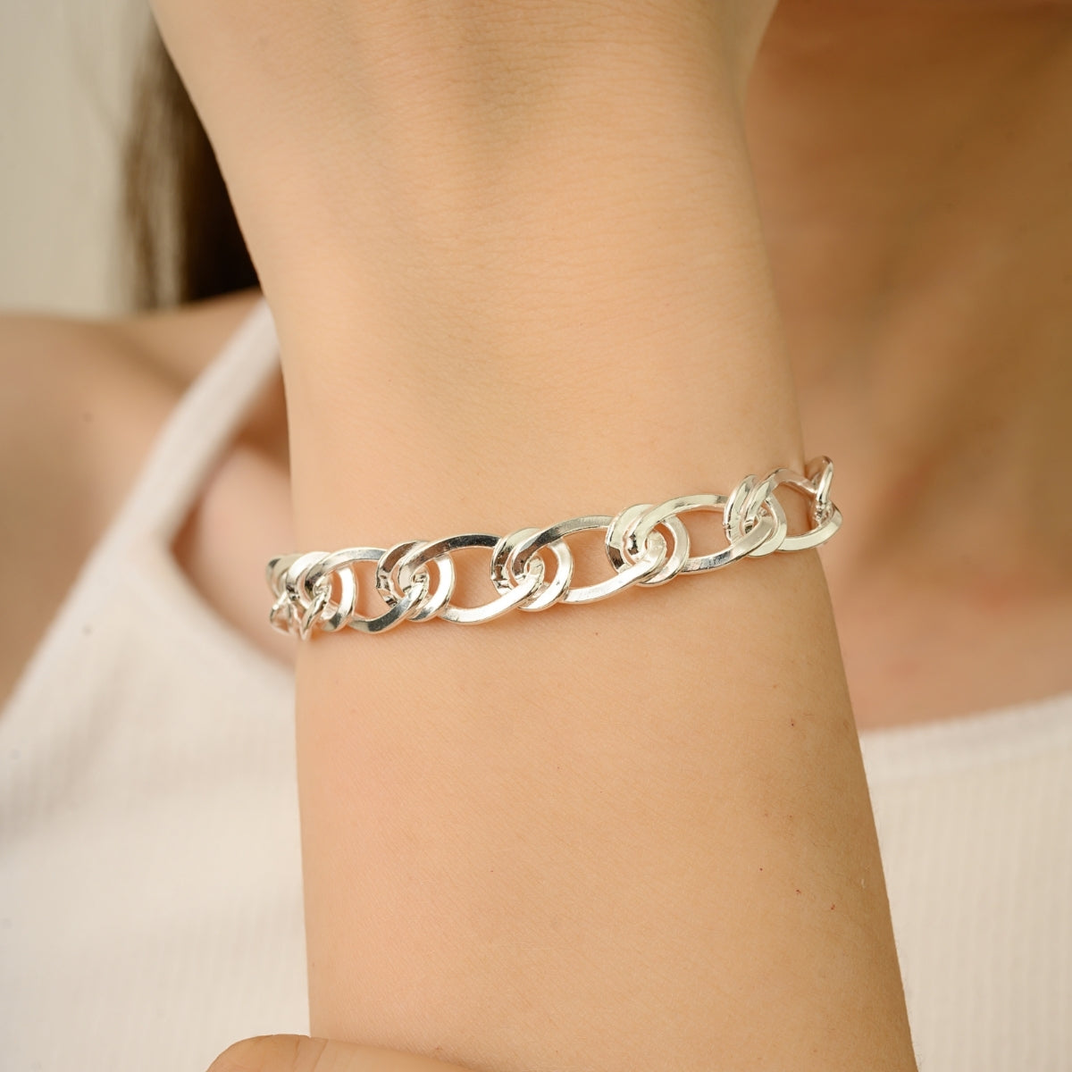 Solid 925 Silver Flat Double Everyday Link Chain Bracelet
