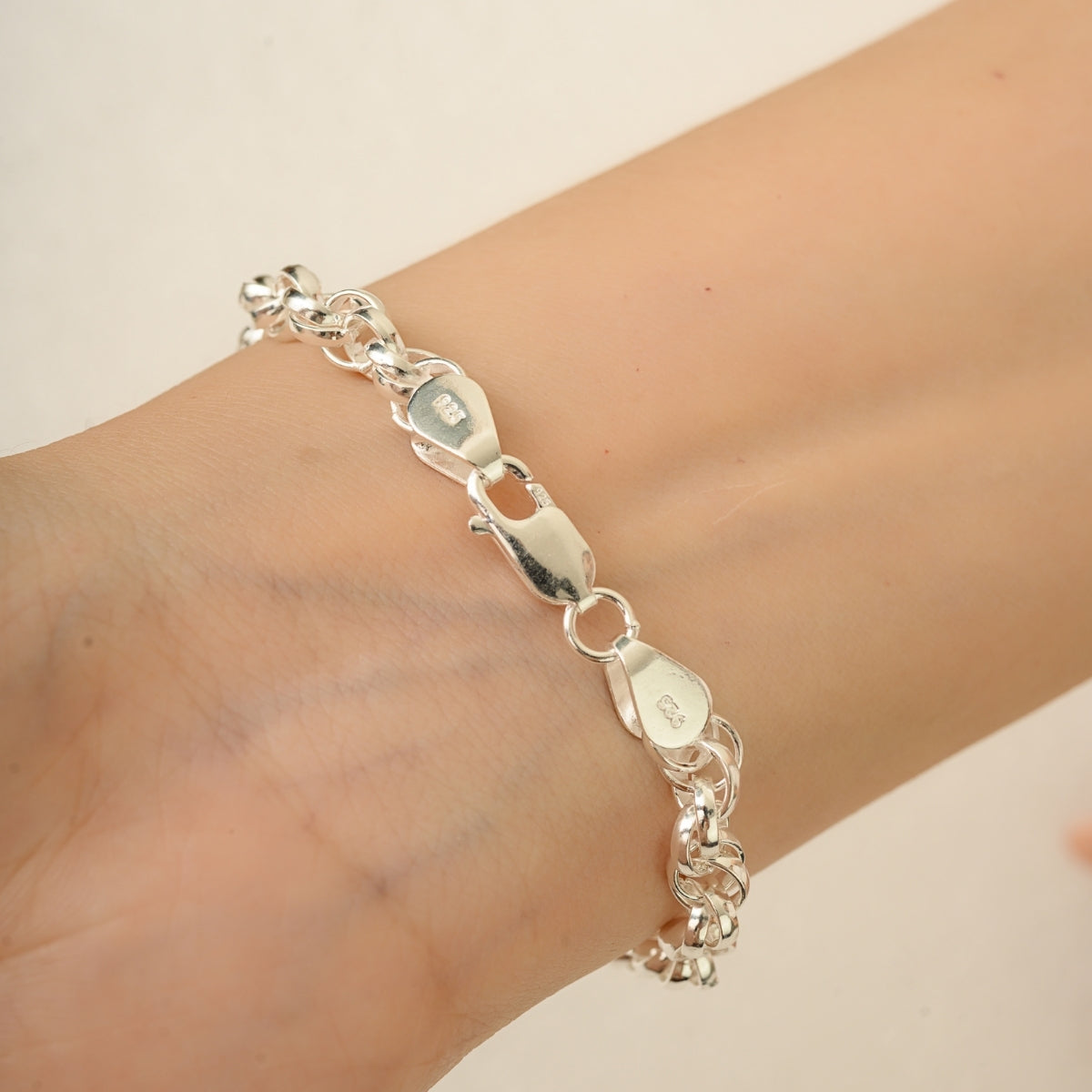 Modern Silver Link Bracelet - Double Chain with Elongated Center