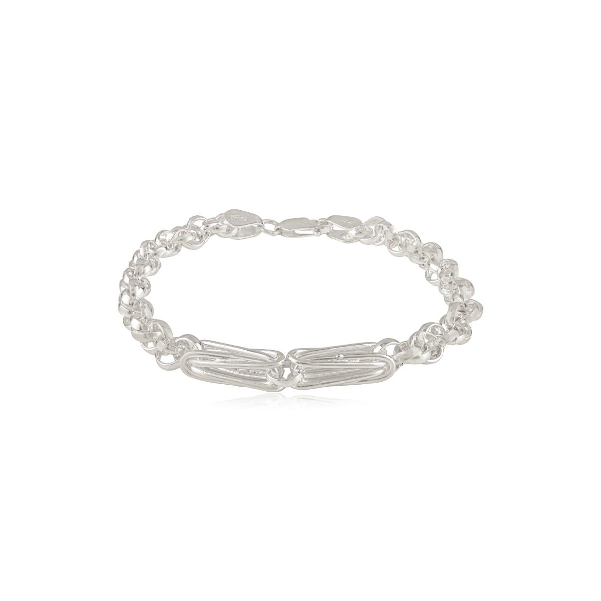 Modern Silver Link Bracelet - Double Chain with Elongated Center