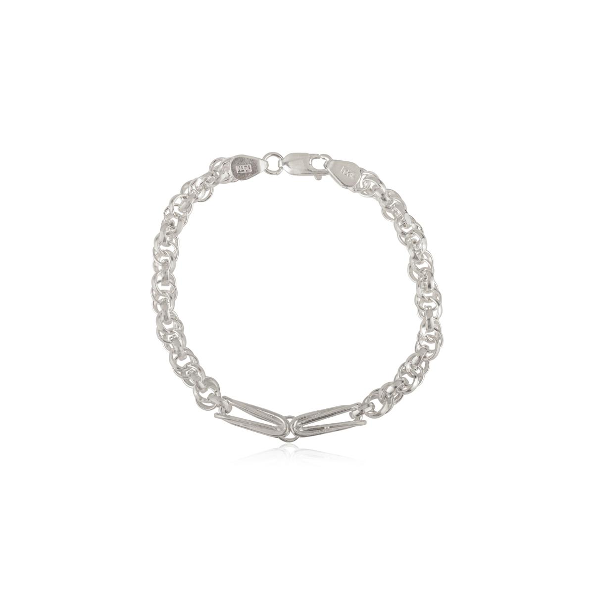 Modern Silver Link Bracelet - Double Chain with Elongated Center