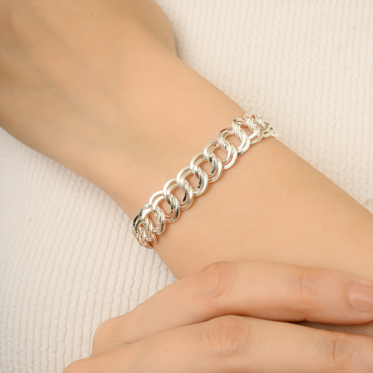 Heavy Mens Silver Chain Bracelet - Chunky Twin Curb Design