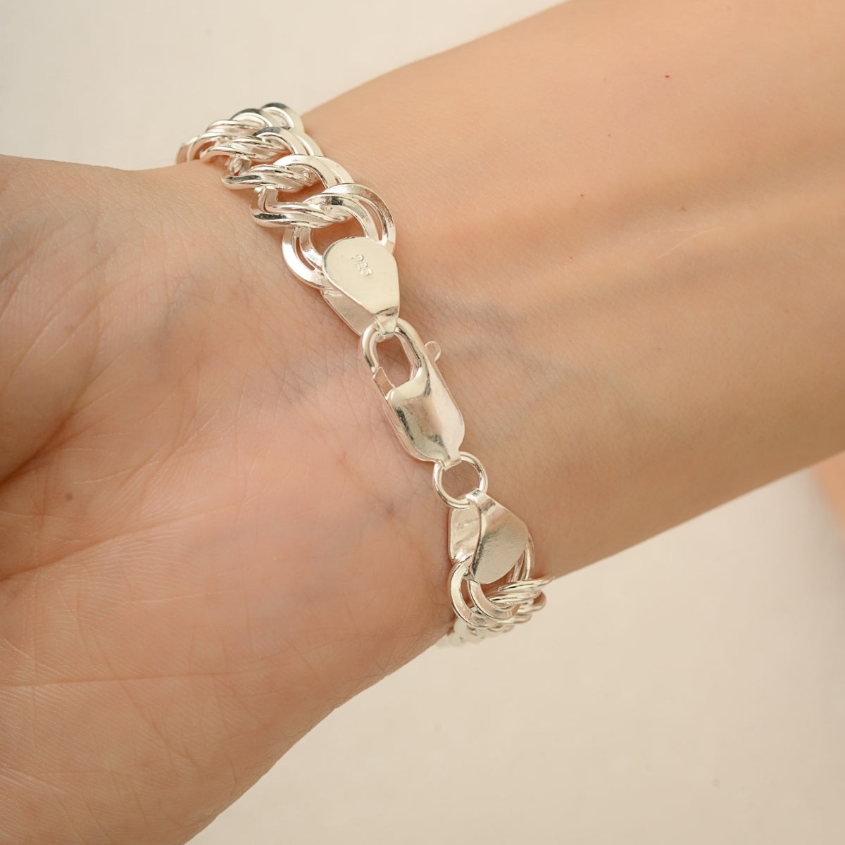 Heavy Mens Silver Chain Bracelet - Chunky Twin Curb Design