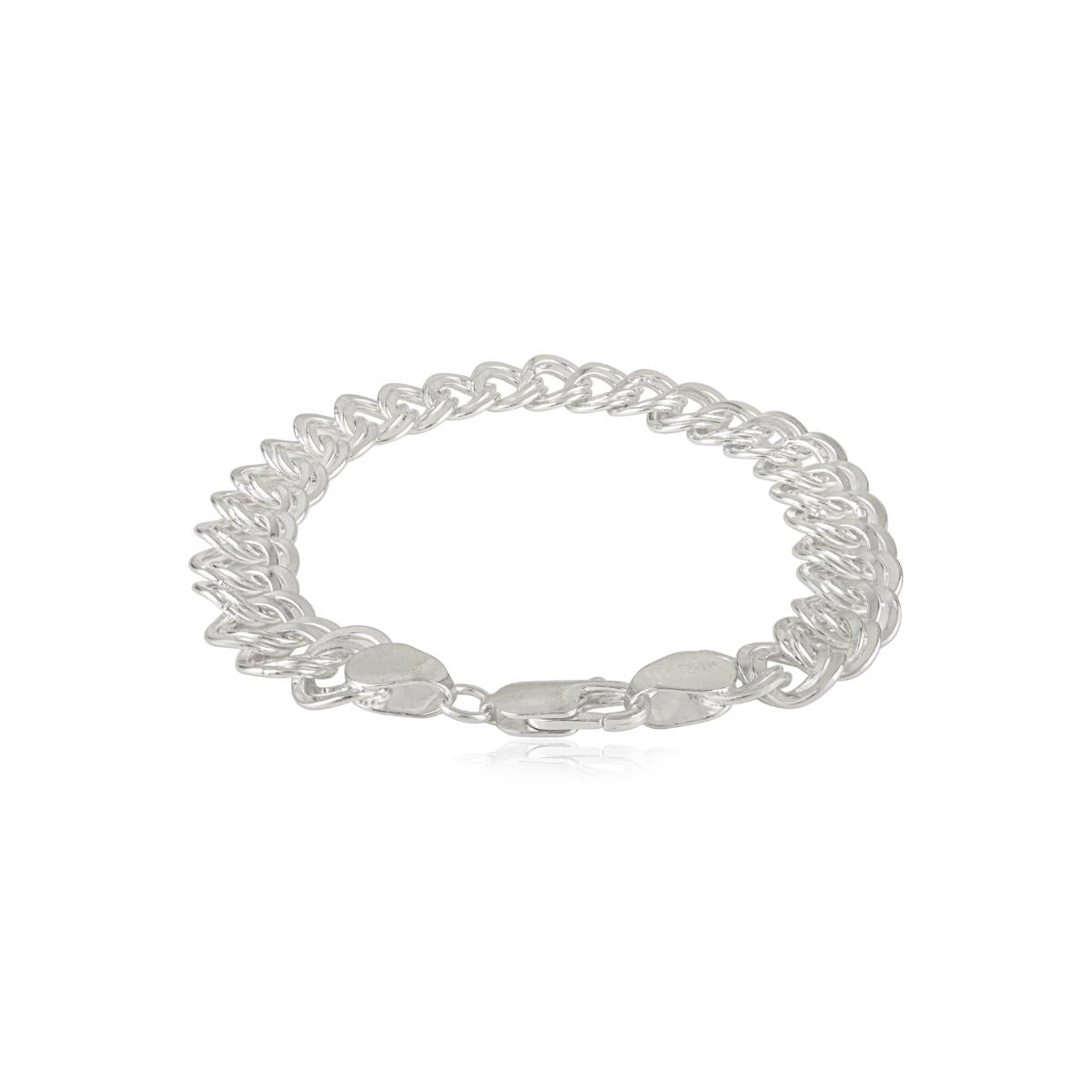 Heavy Mens Silver Chain Bracelet - Chunky Twin Curb Design