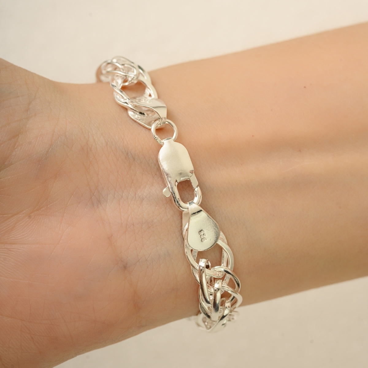 Sterling Silver Fancy Double Oval Bracelet | Interlocking Marquise Link