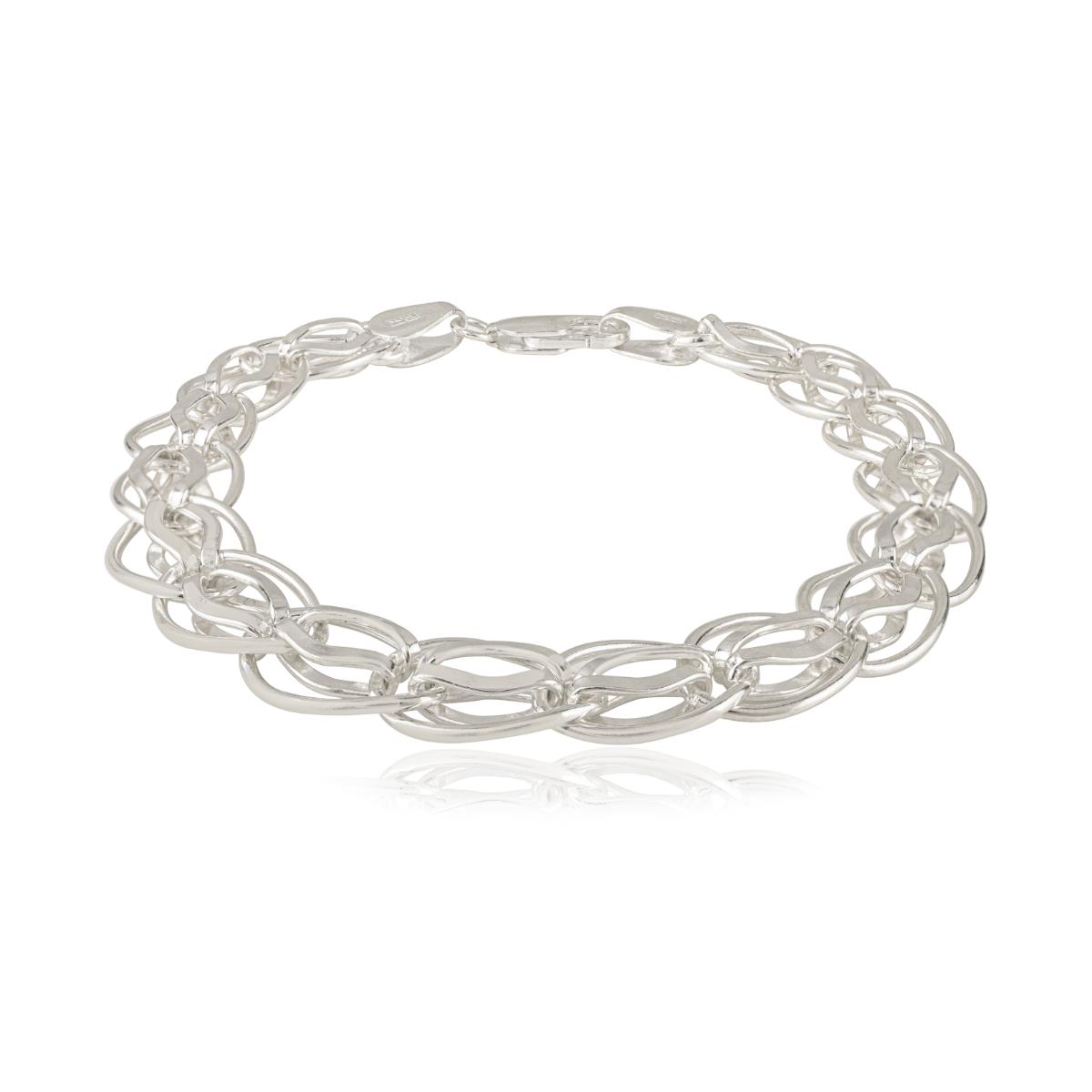 Sterling Silver Fancy Double Oval Bracelet | Interlocking Marquise Link