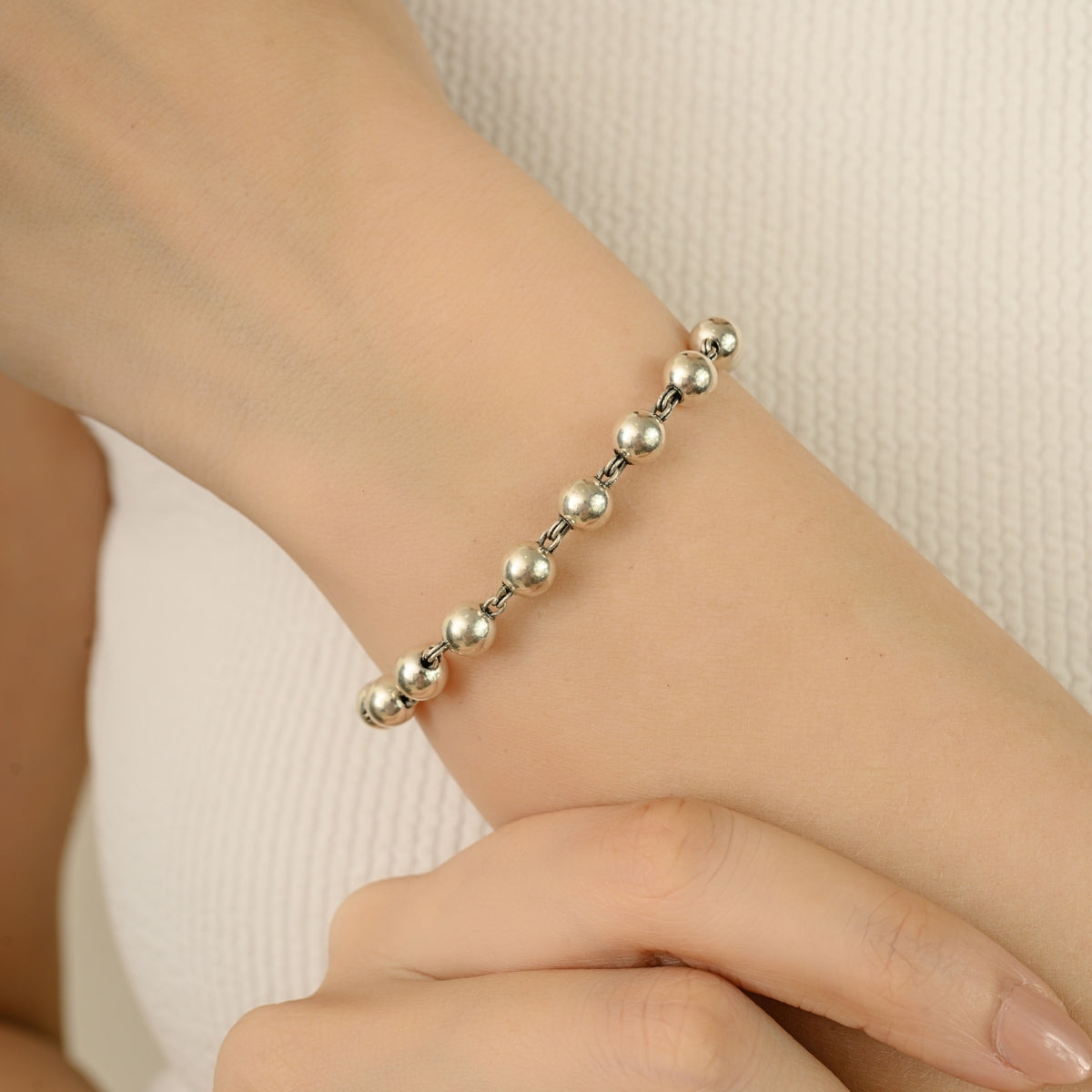 Trendy 925 Silver Beaded Ball Chain Bracelet for Women