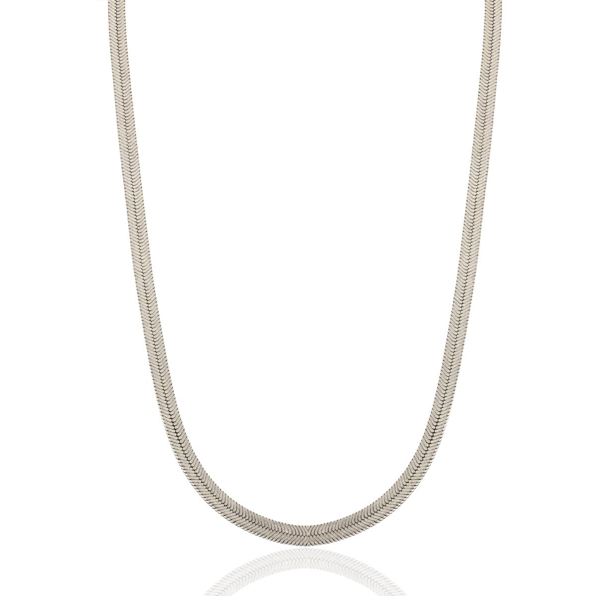 Sleek Silver Herringbone Unisex Necklace with Artisan Clasp