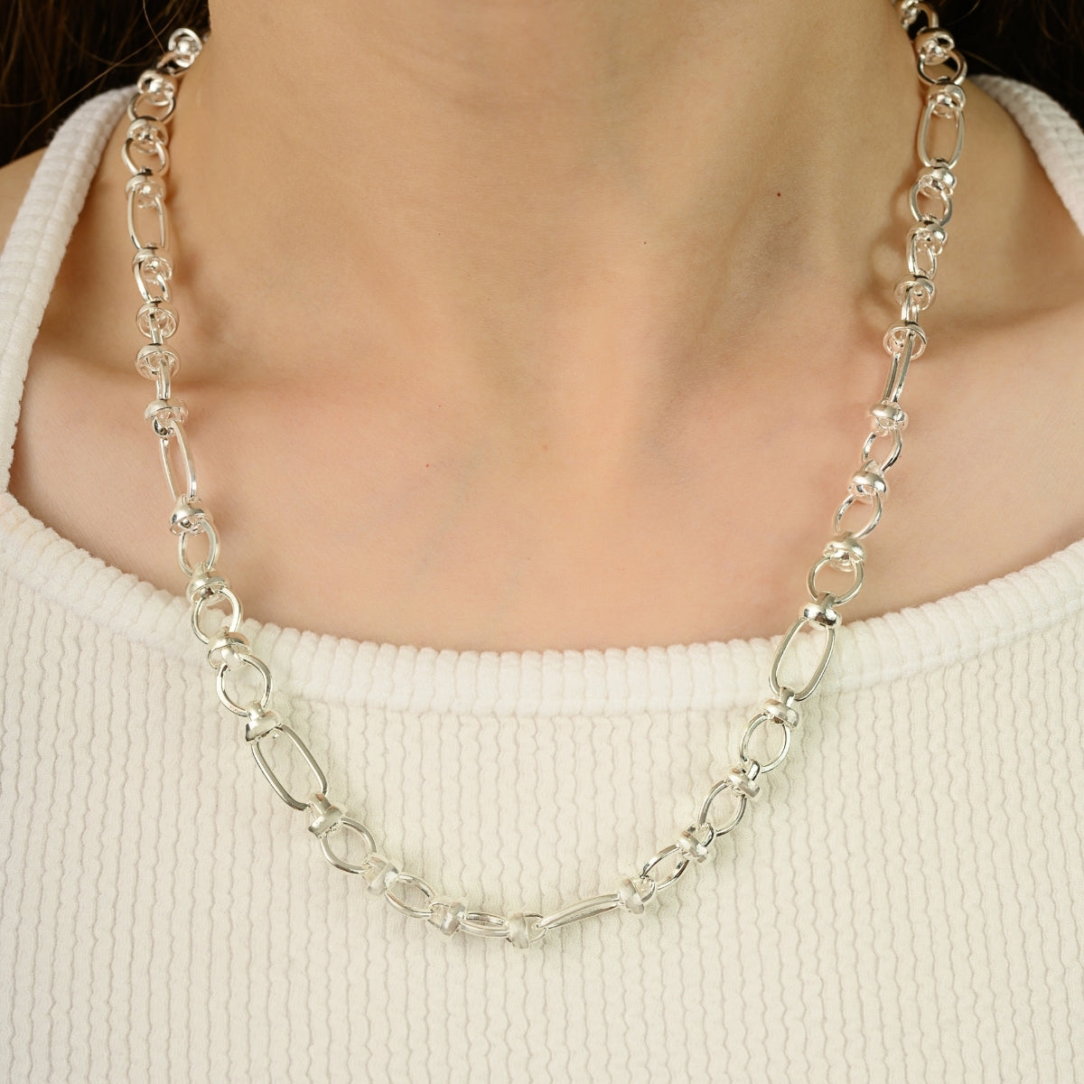 Sterling Silver Fancy Knotted Unisex Link Chain Necklace