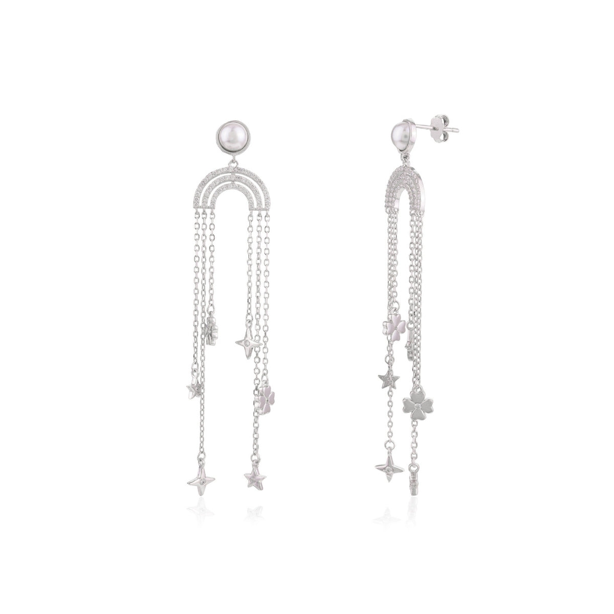 Star Tassel Silver chain earrings