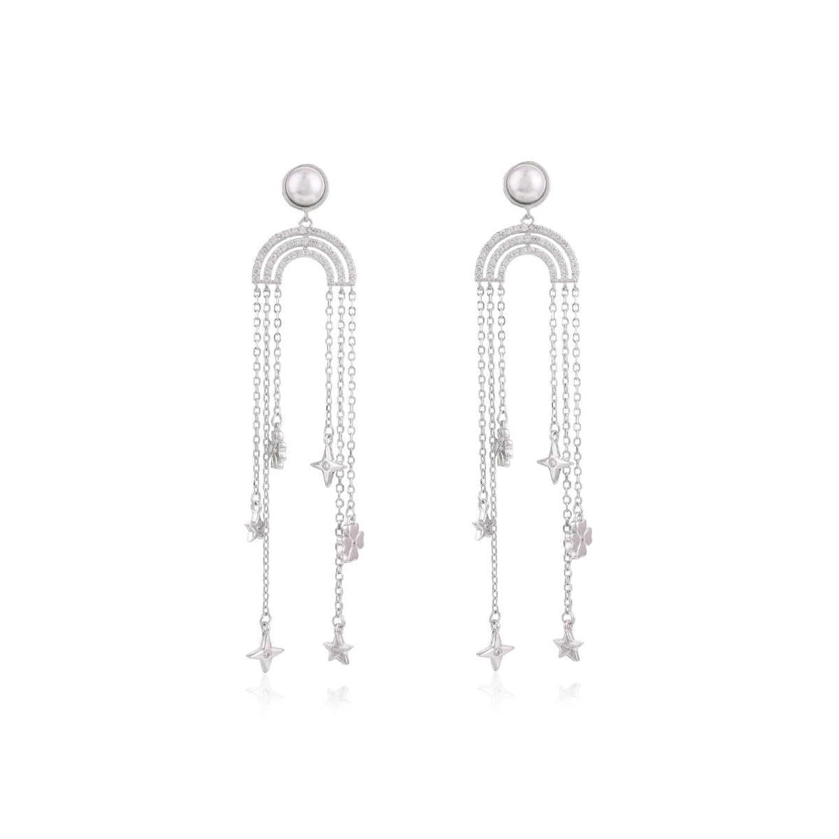 Star Tassel Silver chain earrings