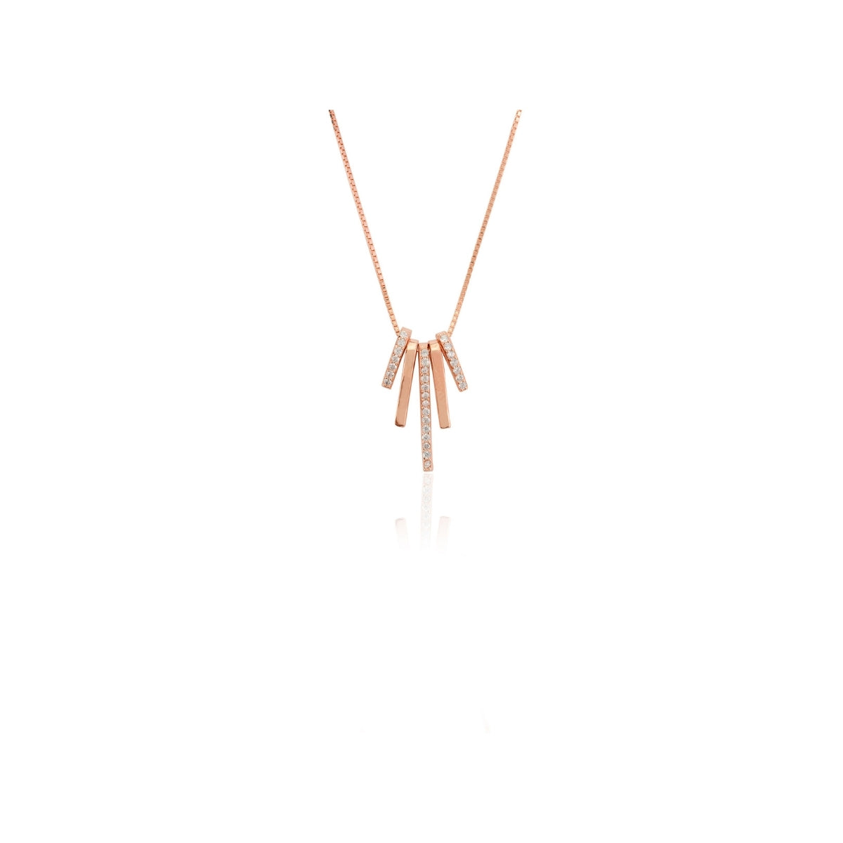 Stylish Rose Gold Bar Cz Diamonds Necklace in 925 Silver