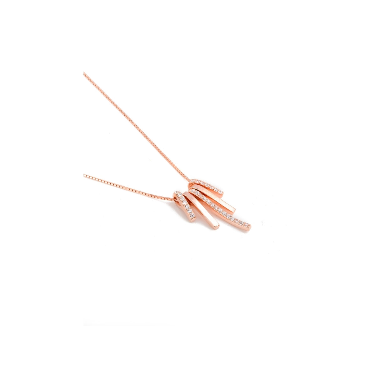 Stylish Rose Gold Bar Cz Diamonds Necklace in 925 Silver