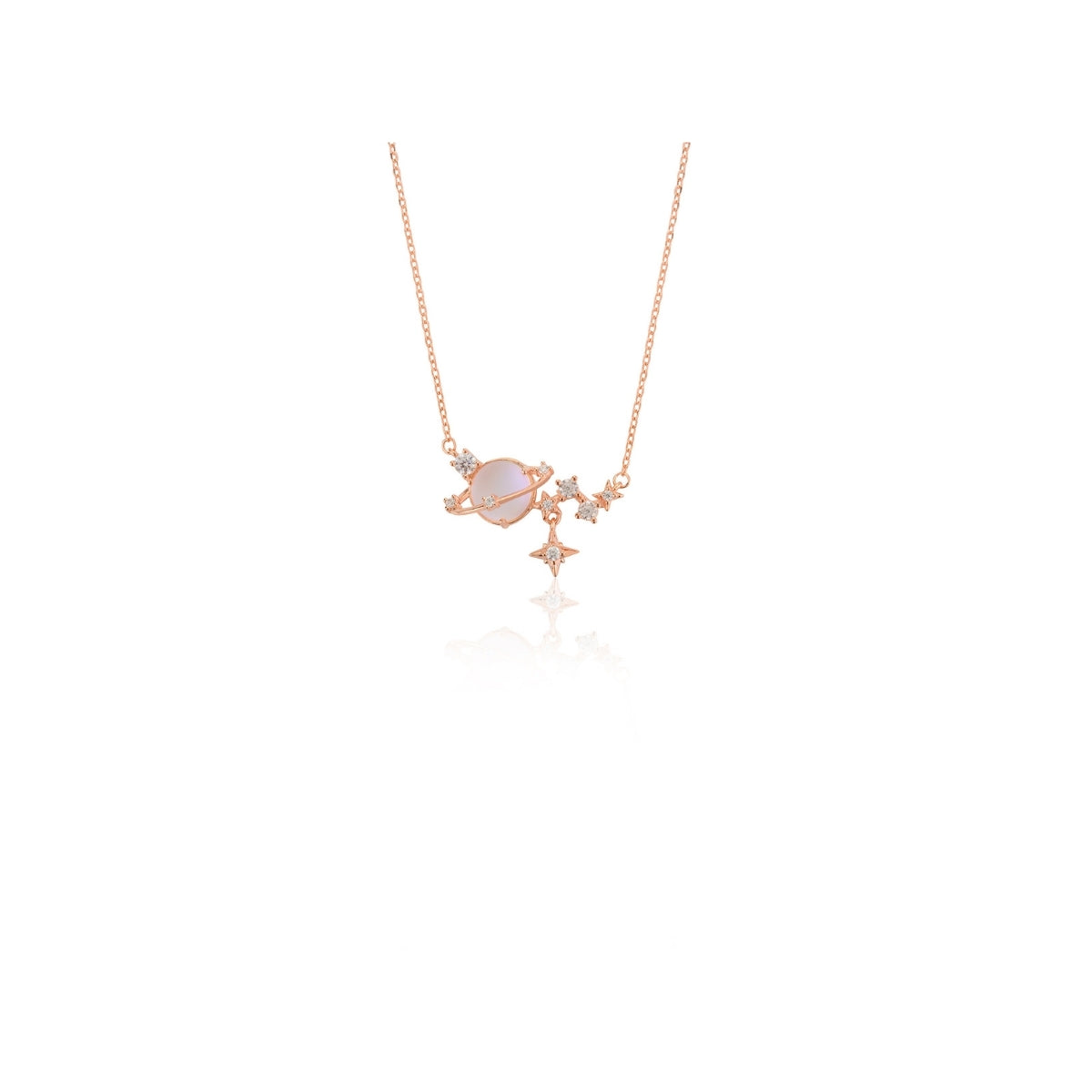 Stylish Rose Gold Saturn Pendant Necklace